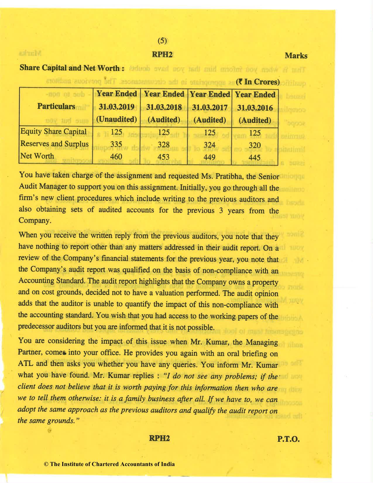 CA Final May 2019 Question Paper - Paper 6F – Multidisciplinary Case Study - Page 5