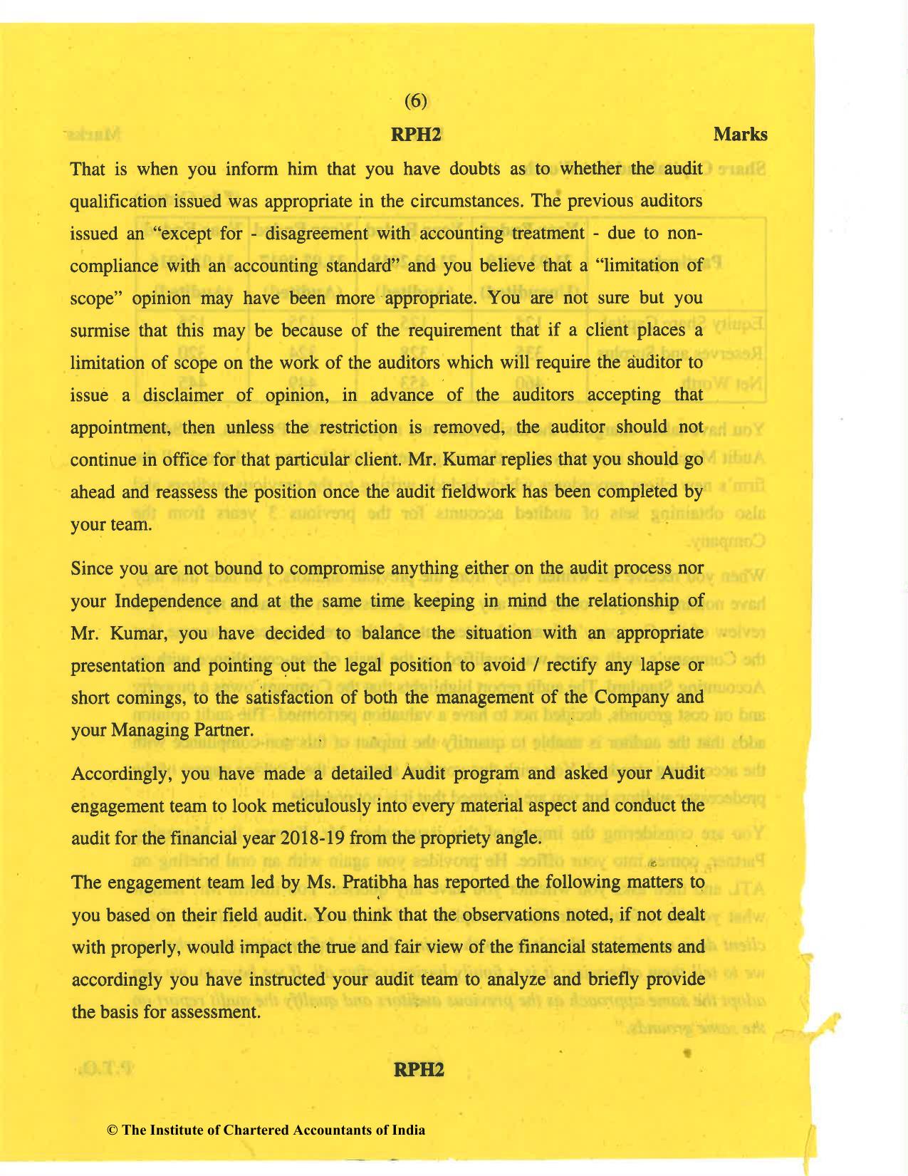 CA Final May 2019 Question Paper - Paper 6F – Multidisciplinary Case Study - Page 6
