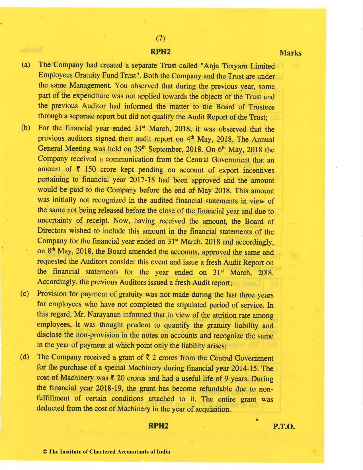 CA Final May 2019 Question Paper - Paper 6F – Multidisciplinary Case Study - Page 7