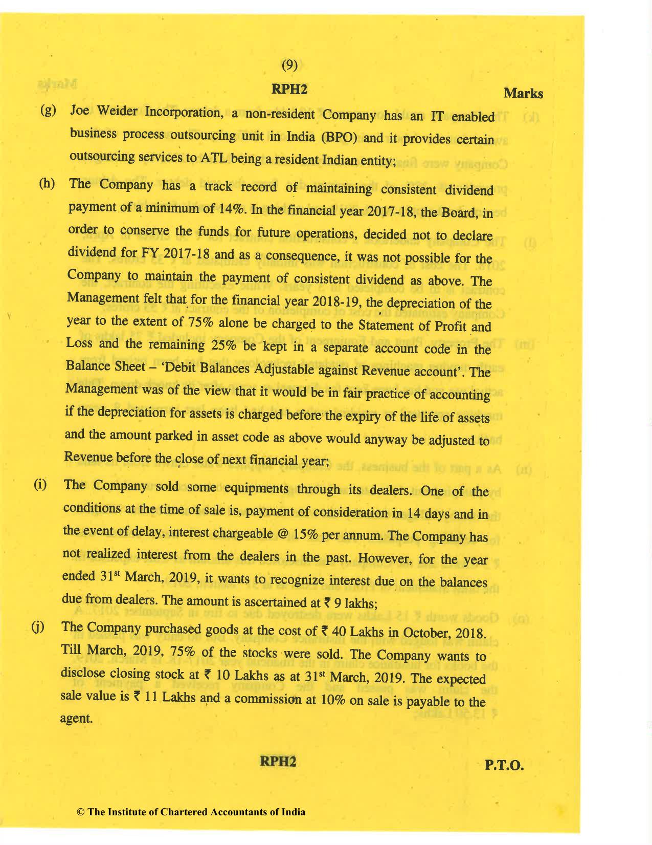 CA Final May 2019 Question Paper - Paper 6F – Multidisciplinary Case Study - Page 9