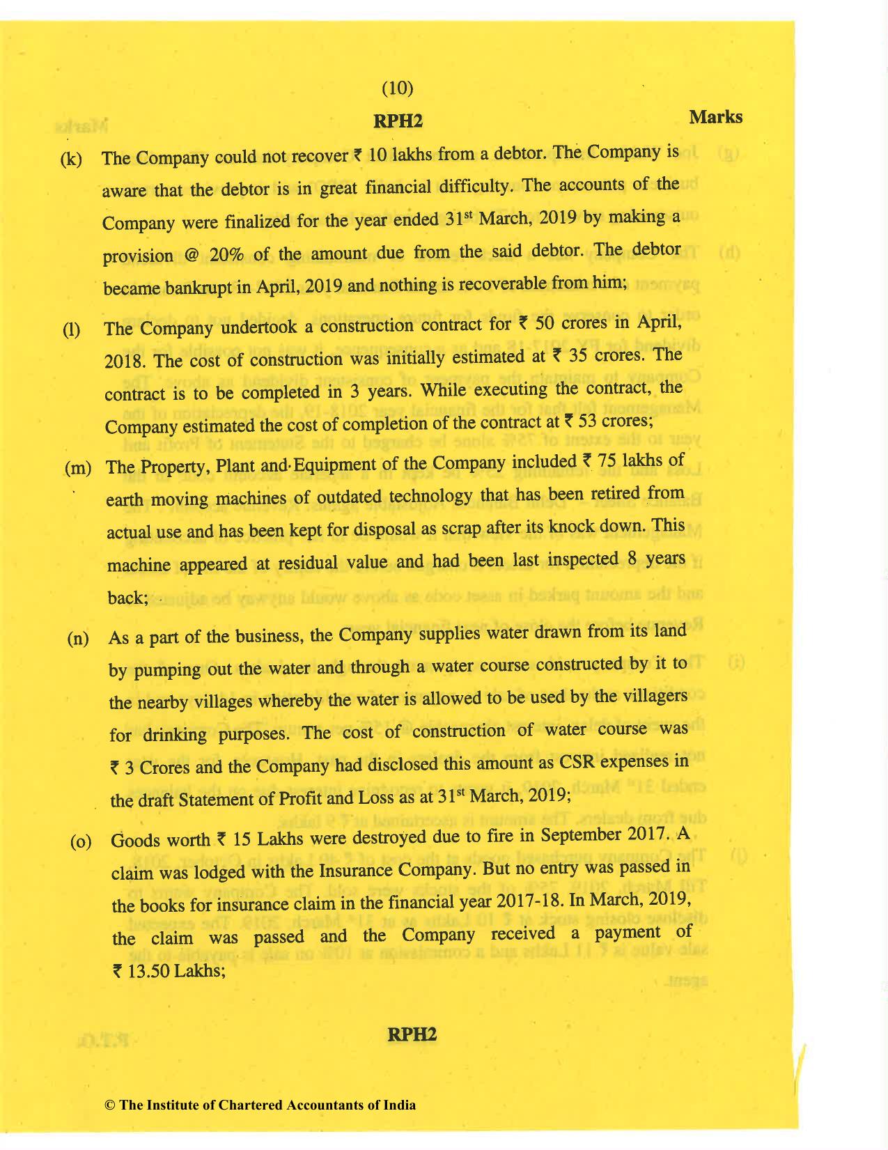 CA Final May 2019 Question Paper - Paper 6F – Multidisciplinary Case Study - Page 10