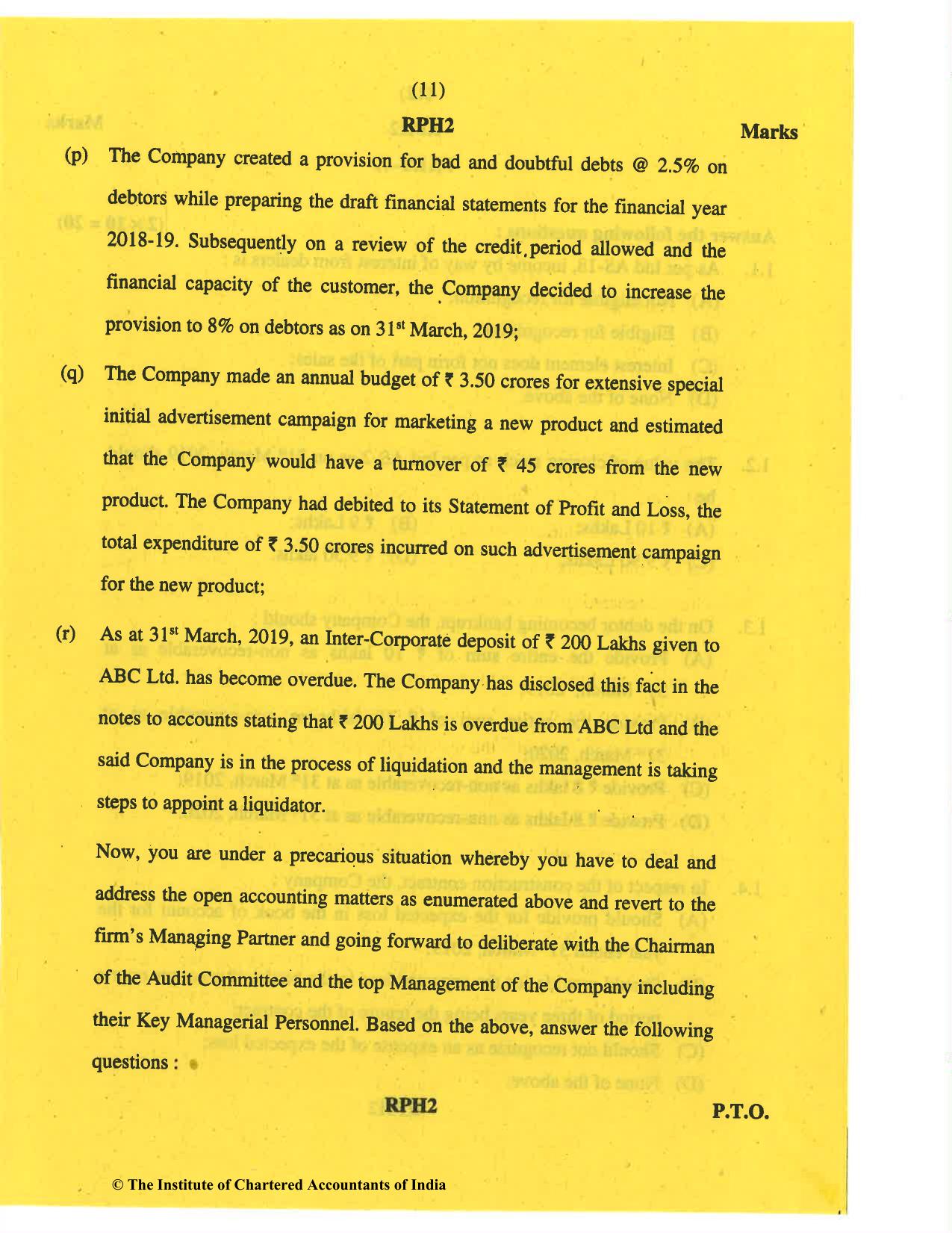 CA Final May 2019 Question Paper - Paper 6F – Multidisciplinary Case Study - Page 11