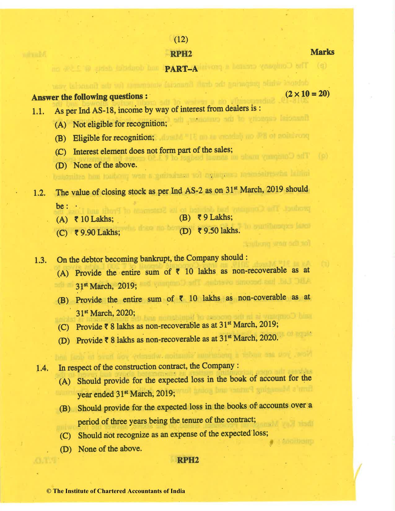 CA Final May 2019 Question Paper - Paper 6F – Multidisciplinary Case Study - Page 12