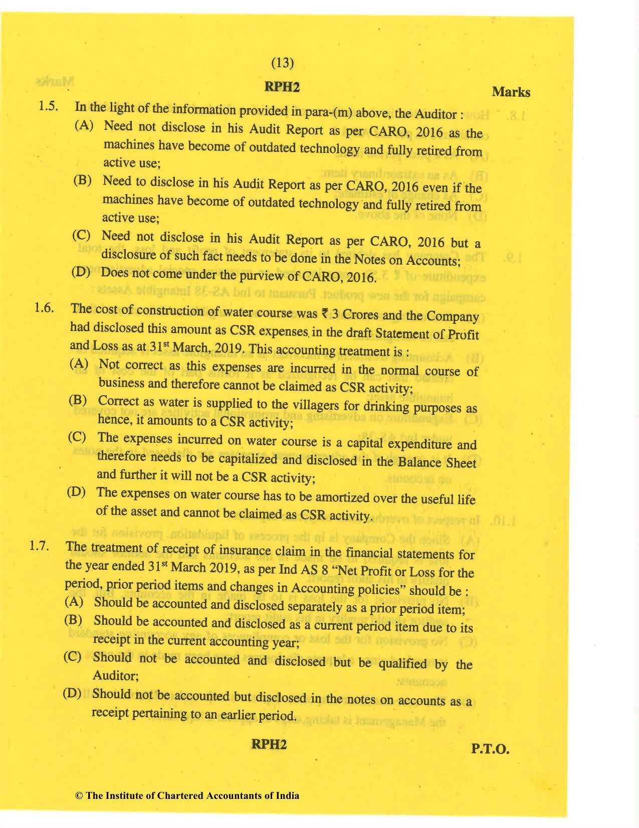 CA Final May 2019 Question Paper - Paper 6F – Multidisciplinary Case Study - Page 13