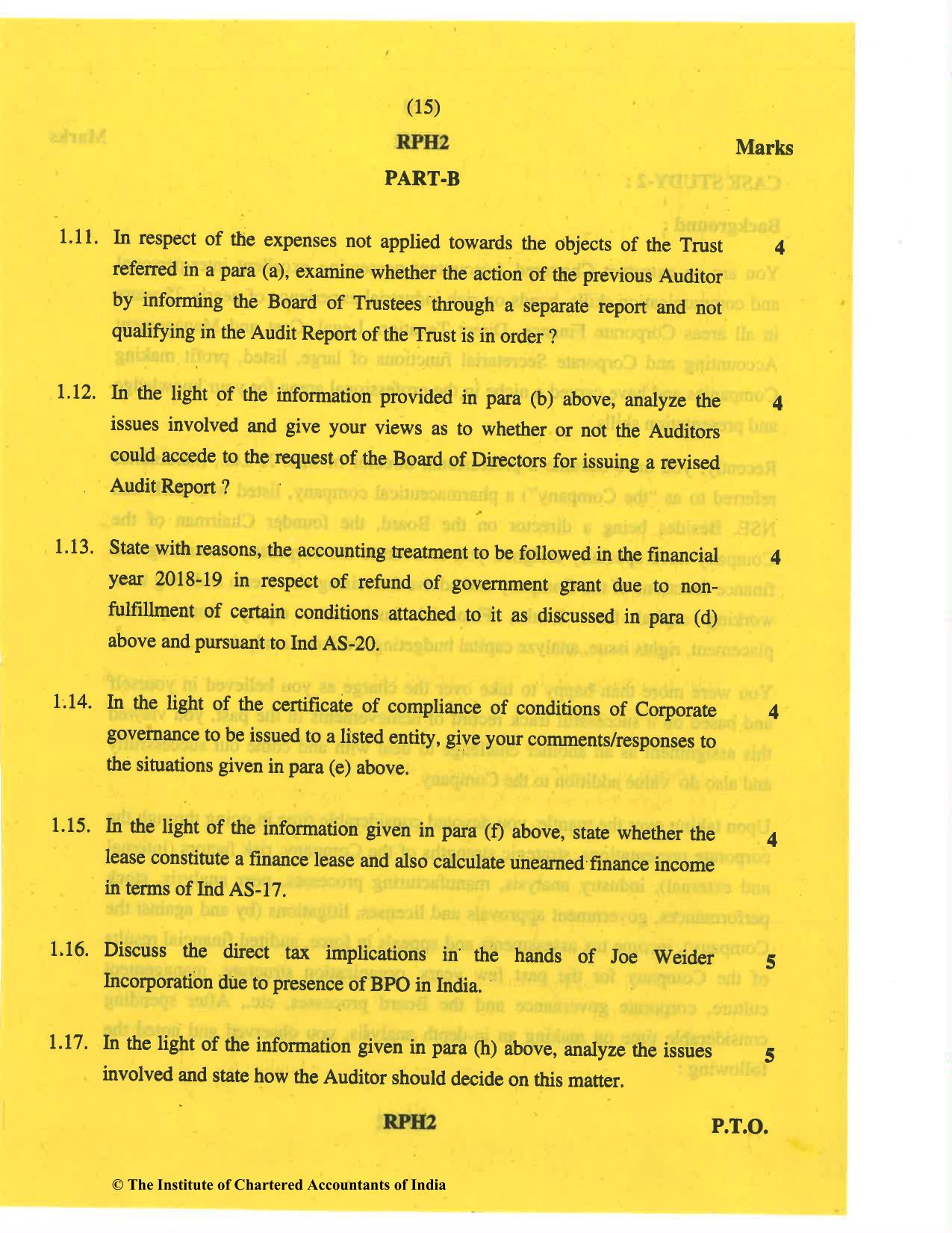 CA Final May 2019 Question Paper - Paper 6F – Multidisciplinary Case Study - Page 15