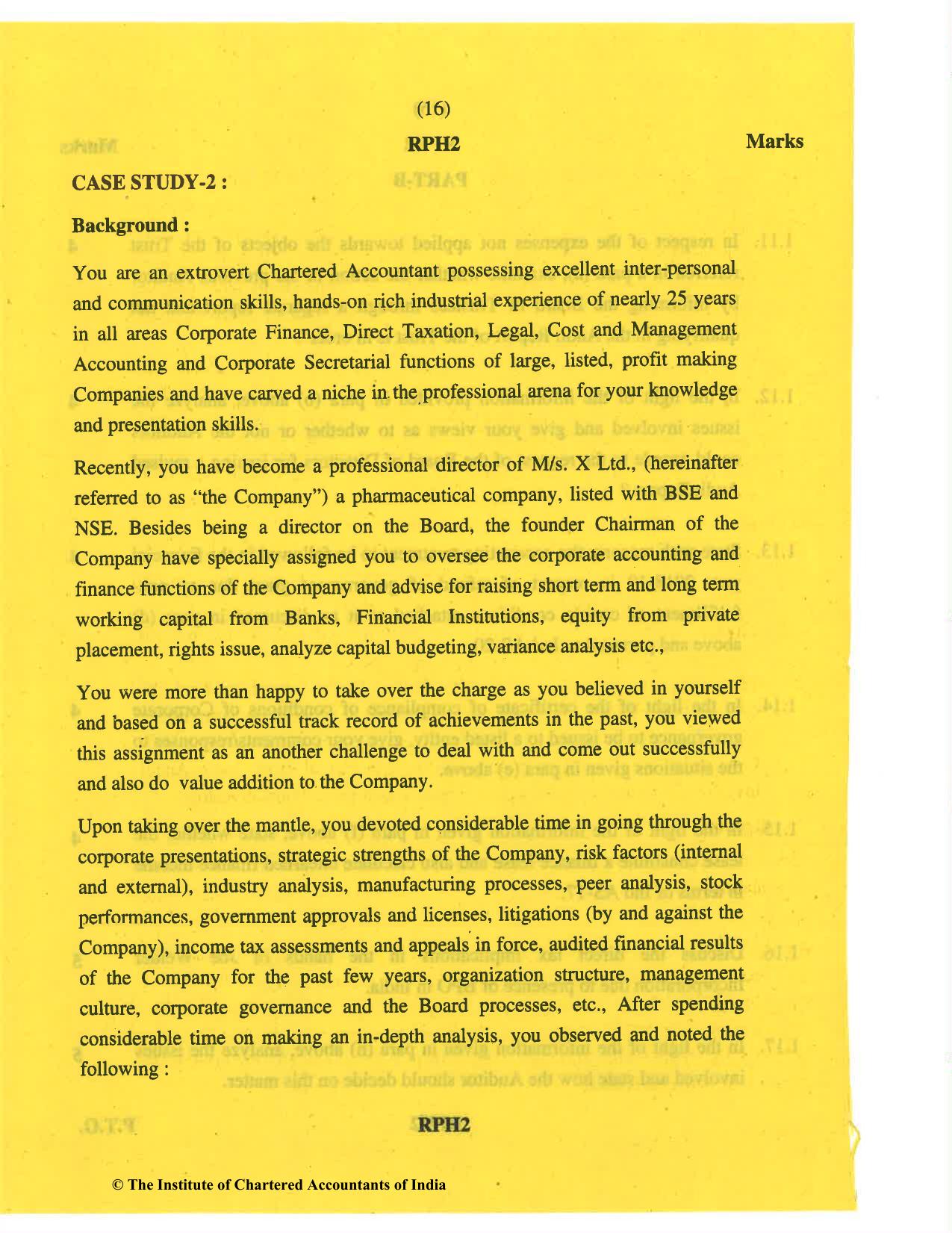 CA Final May 2019 Question Paper - Paper 6F – Multidisciplinary Case Study - Page 16