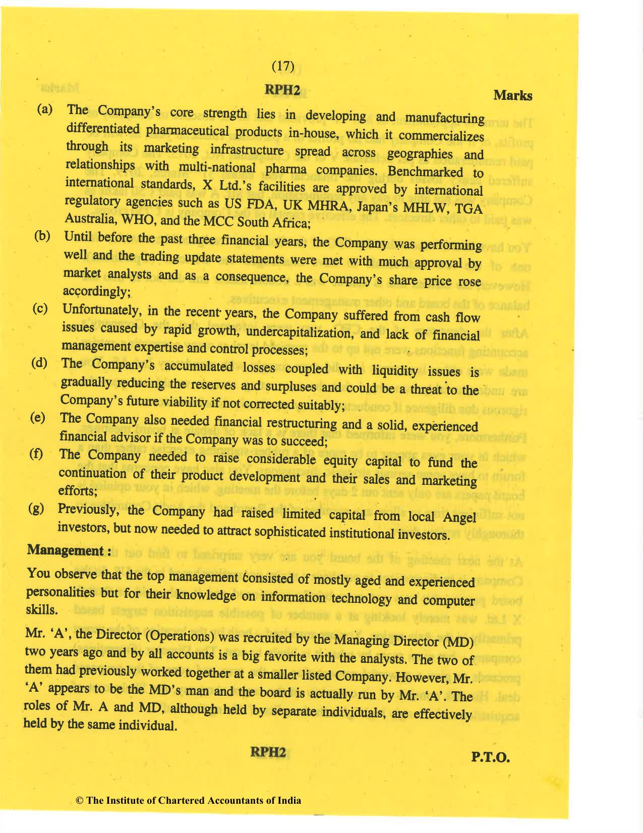 CA Final May 2019 Question Paper - Paper 6F – Multidisciplinary Case Study - Page 17