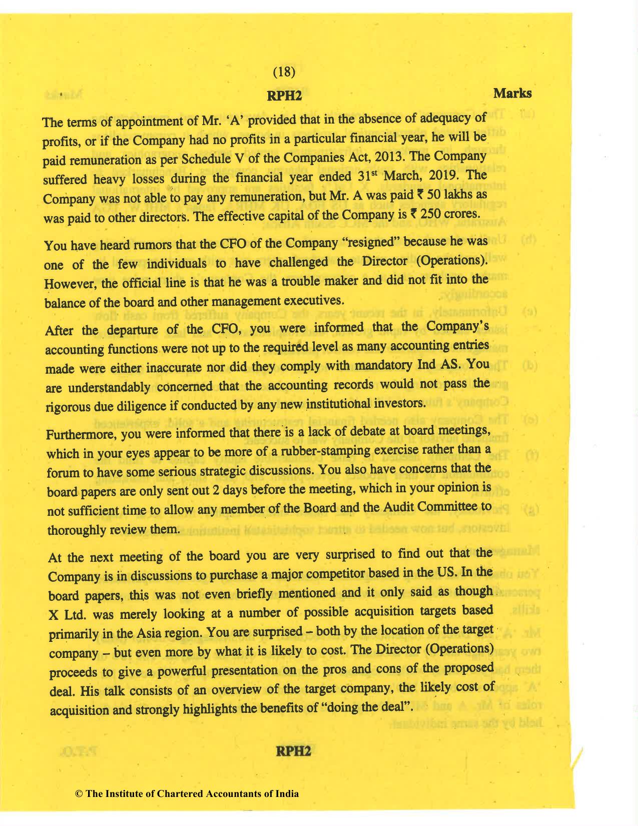 CA Final May 2019 Question Paper - Paper 6F – Multidisciplinary Case Study - Page 18