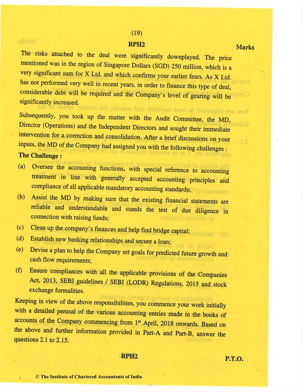 CA Final May 2019 Question Paper - Paper 6F – Multidisciplinary Case Study - Page 19