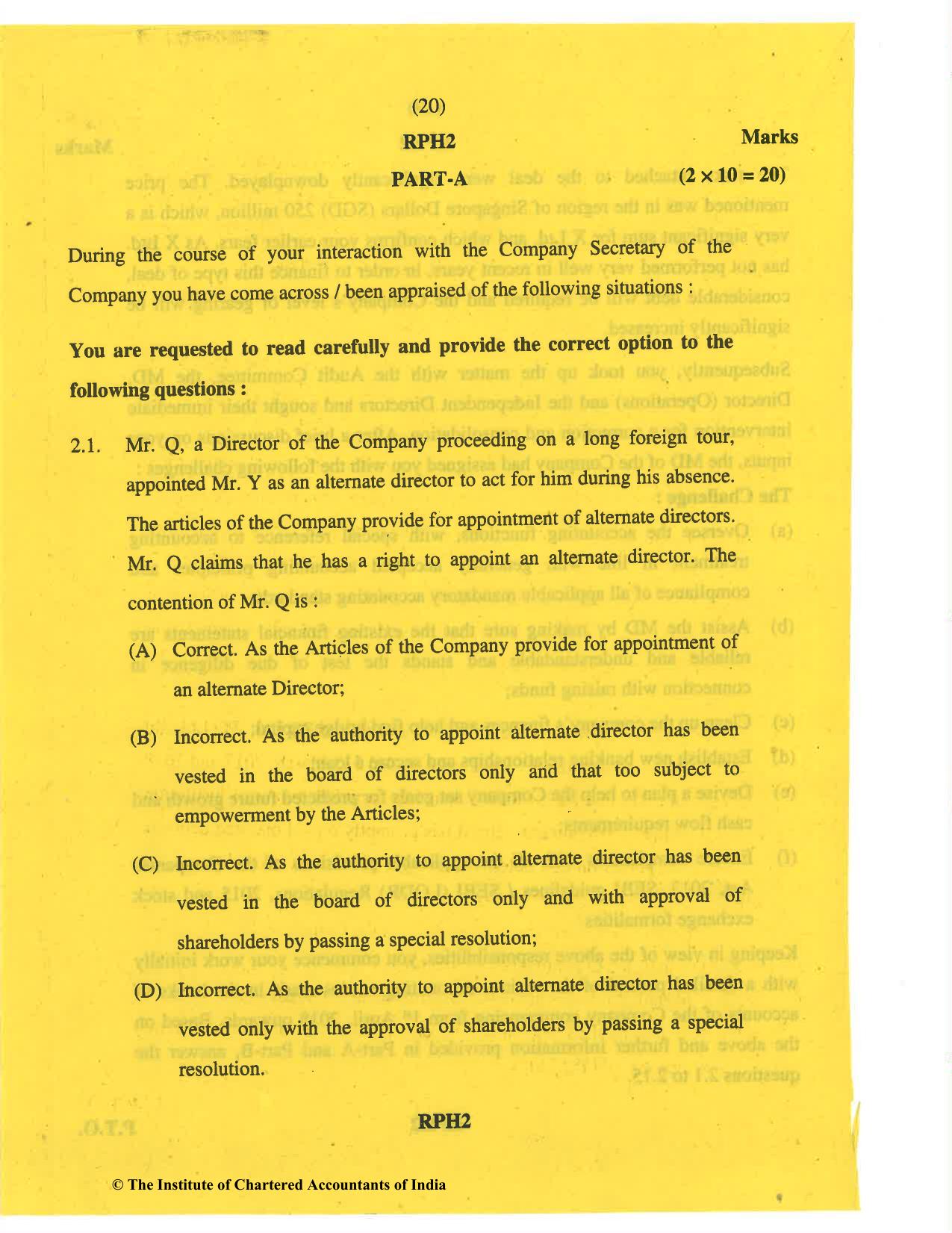 CA Final May 2019 Question Paper - Paper 6F – Multidisciplinary Case Study - Page 20