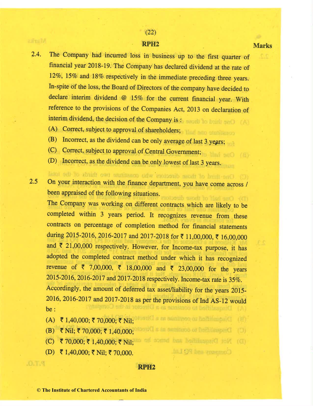 CA Final May 2019 Question Paper - Paper 6F – Multidisciplinary Case Study - Page 22