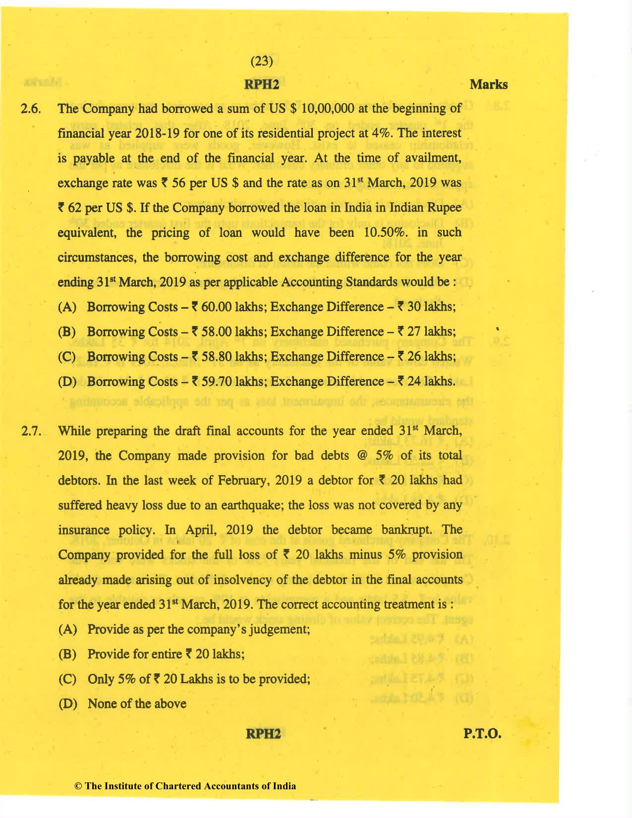 CA Final May 2019 Question Paper - Paper 6F – Multidisciplinary Case Study - Page 23