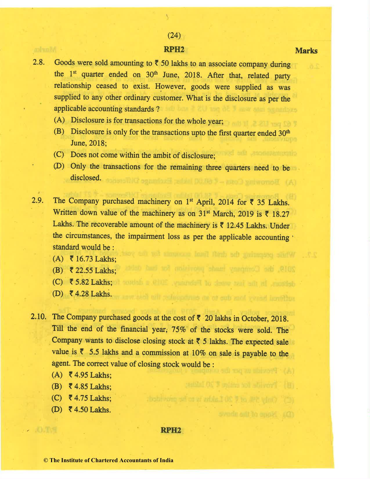 CA Final May 2019 Question Paper - Paper 6F – Multidisciplinary Case Study - Page 24