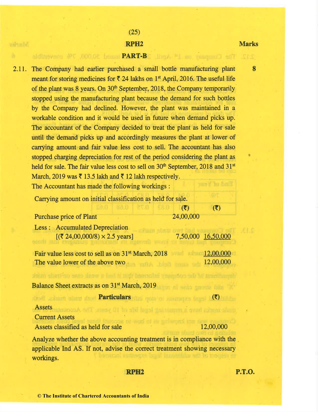 CA Final May 2019 Question Paper - Paper 6F – Multidisciplinary Case Study - Page 25
