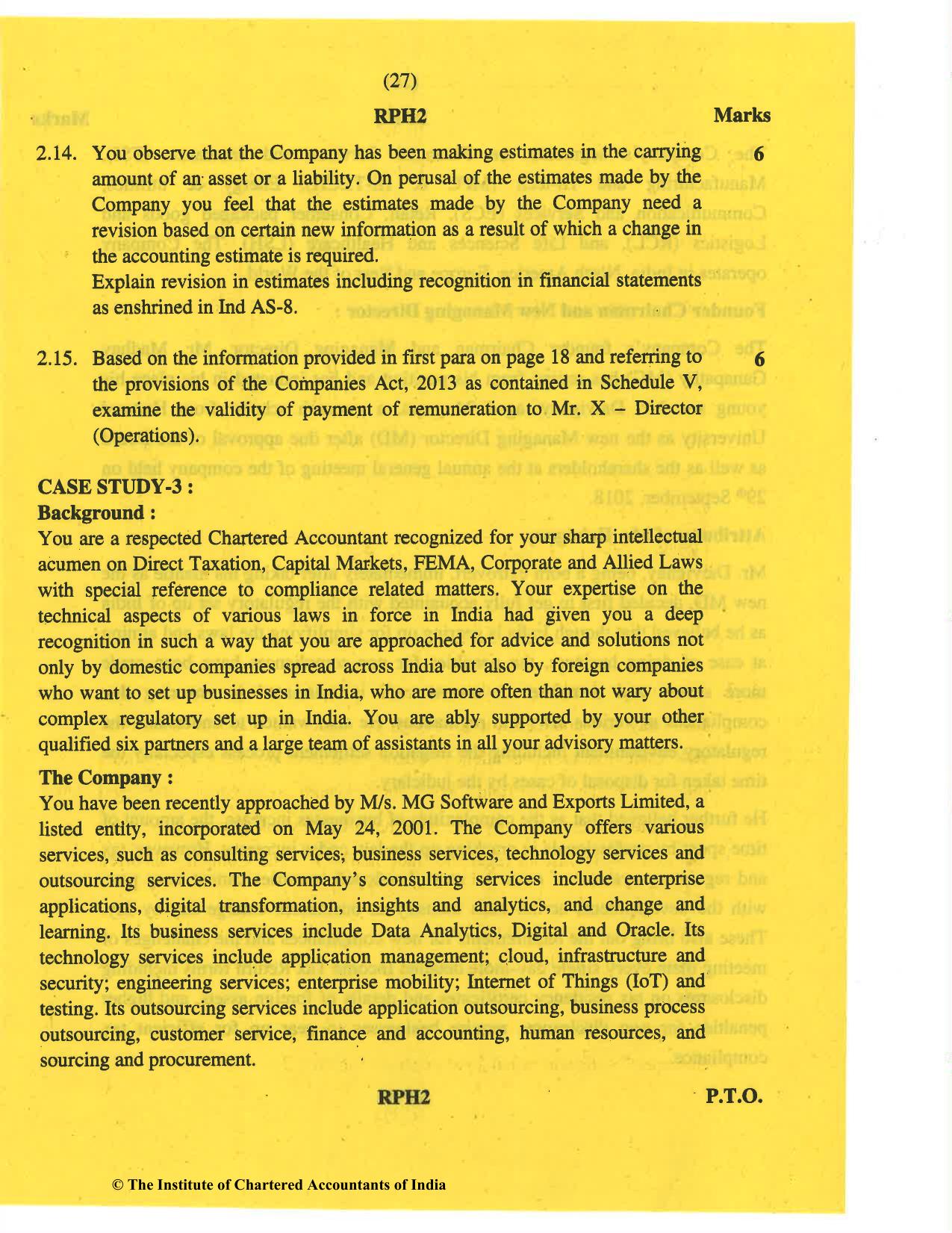 CA Final May 2019 Question Paper - Paper 6F – Multidisciplinary Case Study - Page 27