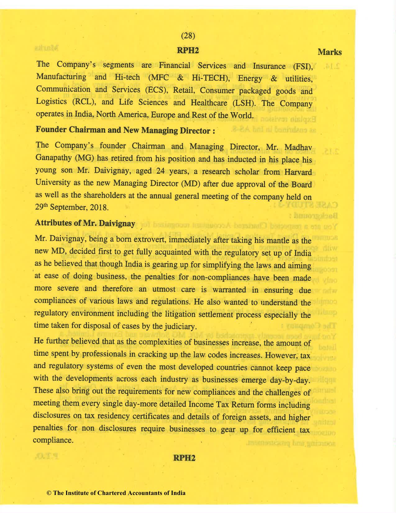 CA Final May 2019 Question Paper - Paper 6F – Multidisciplinary Case Study - Page 28