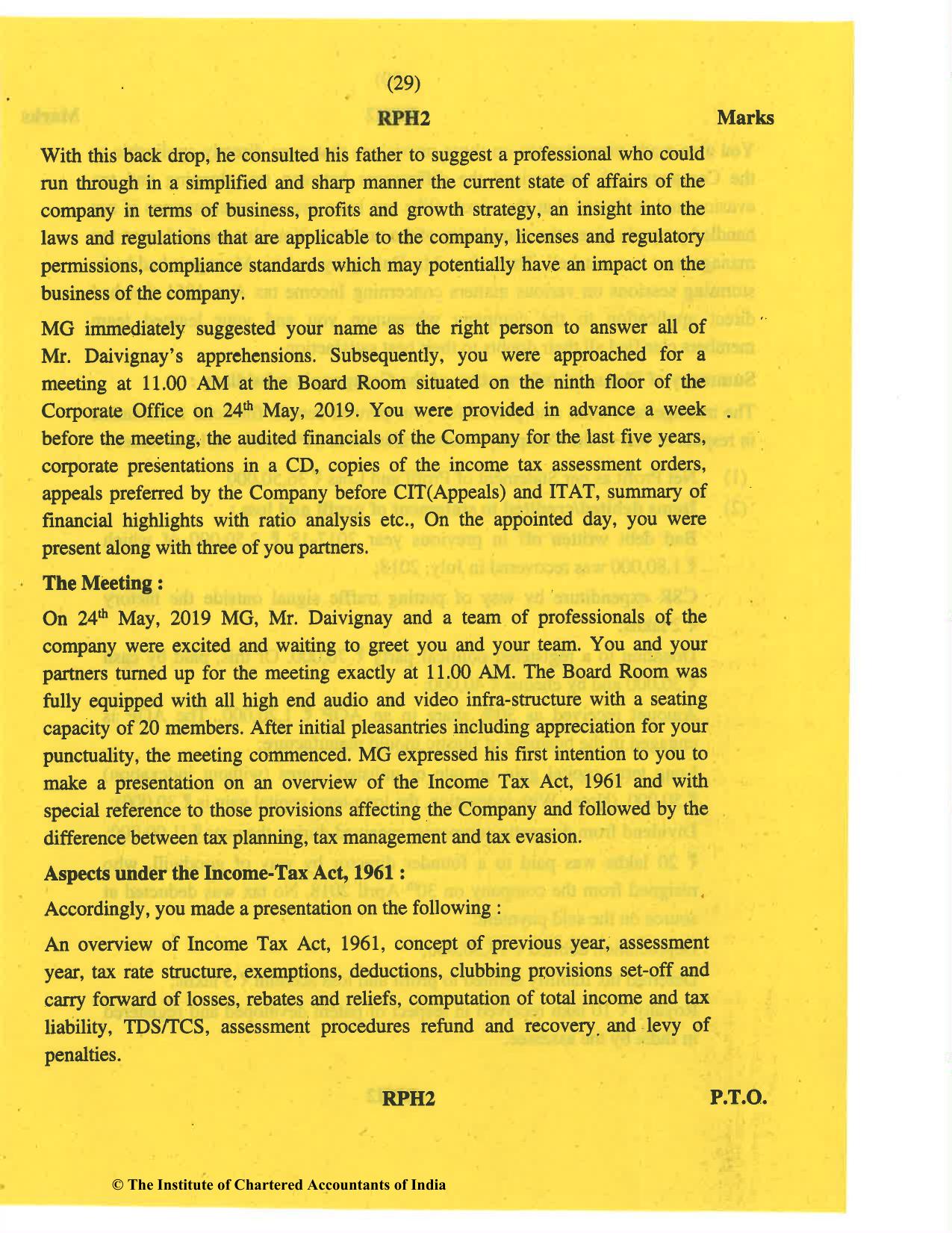 CA Final May 2019 Question Paper - Paper 6F – Multidisciplinary Case Study - Page 29