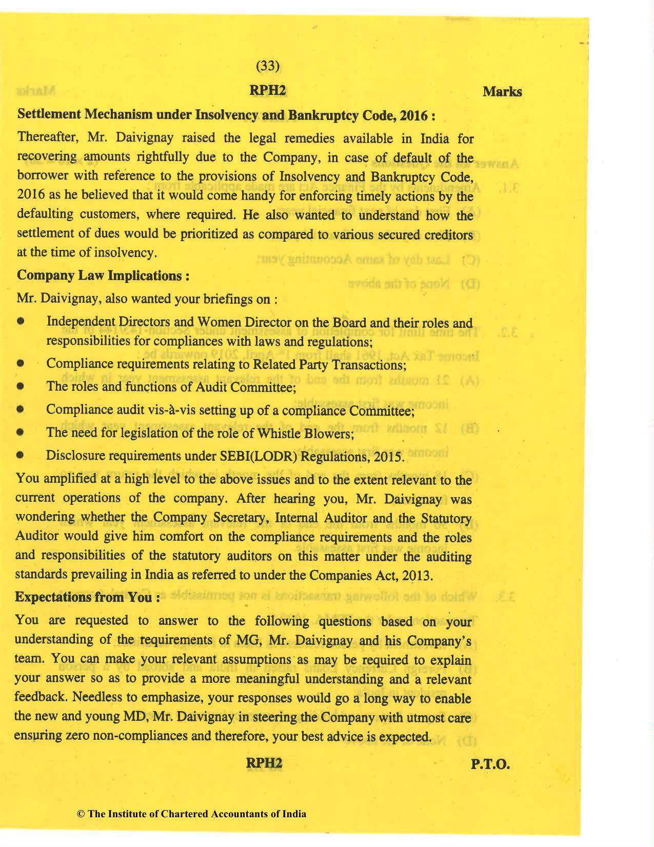 CA Final May 2019 Question Paper - Paper 6F – Multidisciplinary Case Study - Page 33