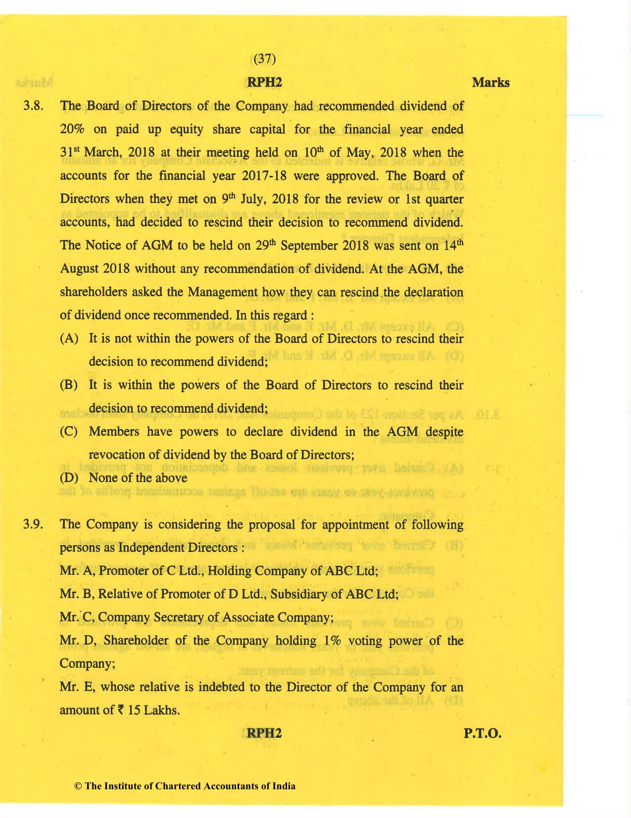 CA Final May 2019 Question Paper - Paper 6F – Multidisciplinary Case Study - Page 37