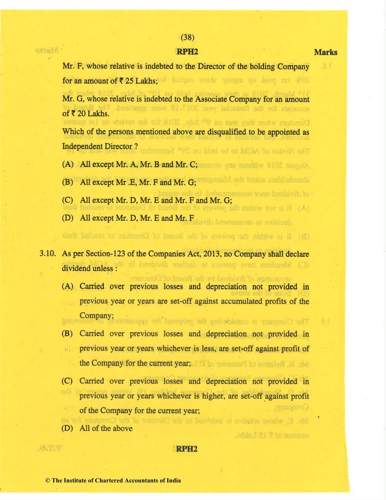 CA Final May 2019 Question Paper - Paper 6F – Multidisciplinary Case Study - Page 38