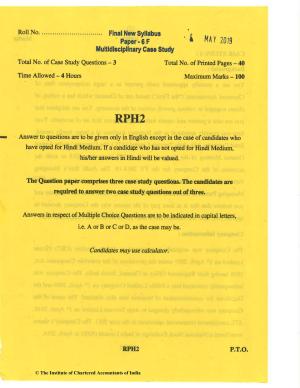 CA Final May 2019 Question Paper - Paper 6F – Multidisciplinary Case Study