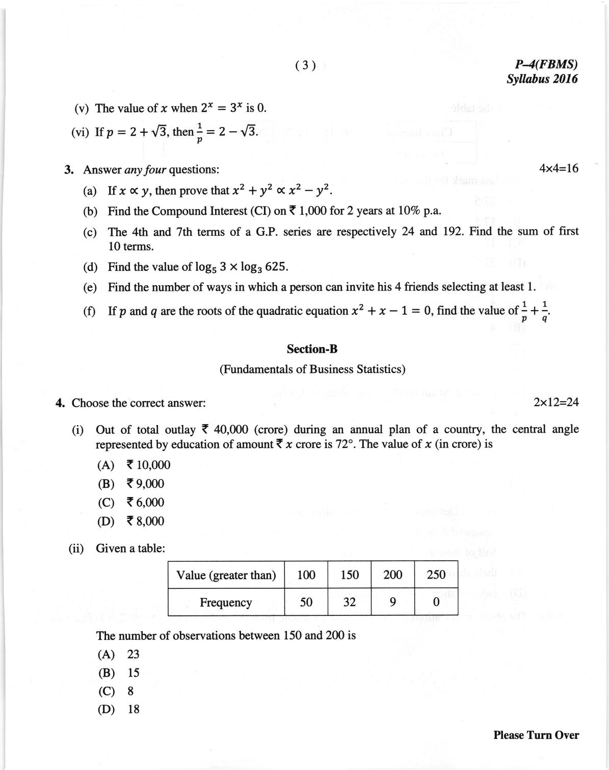 ICMAI June 2018 Fundamentals of Business Mathematics and Statistics Question Paper  - Page 3