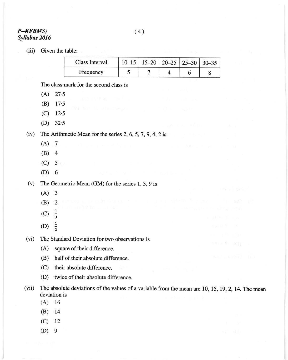 ICMAI June 2018 Fundamentals of Business Mathematics and Statistics Question Paper  - Page 4
