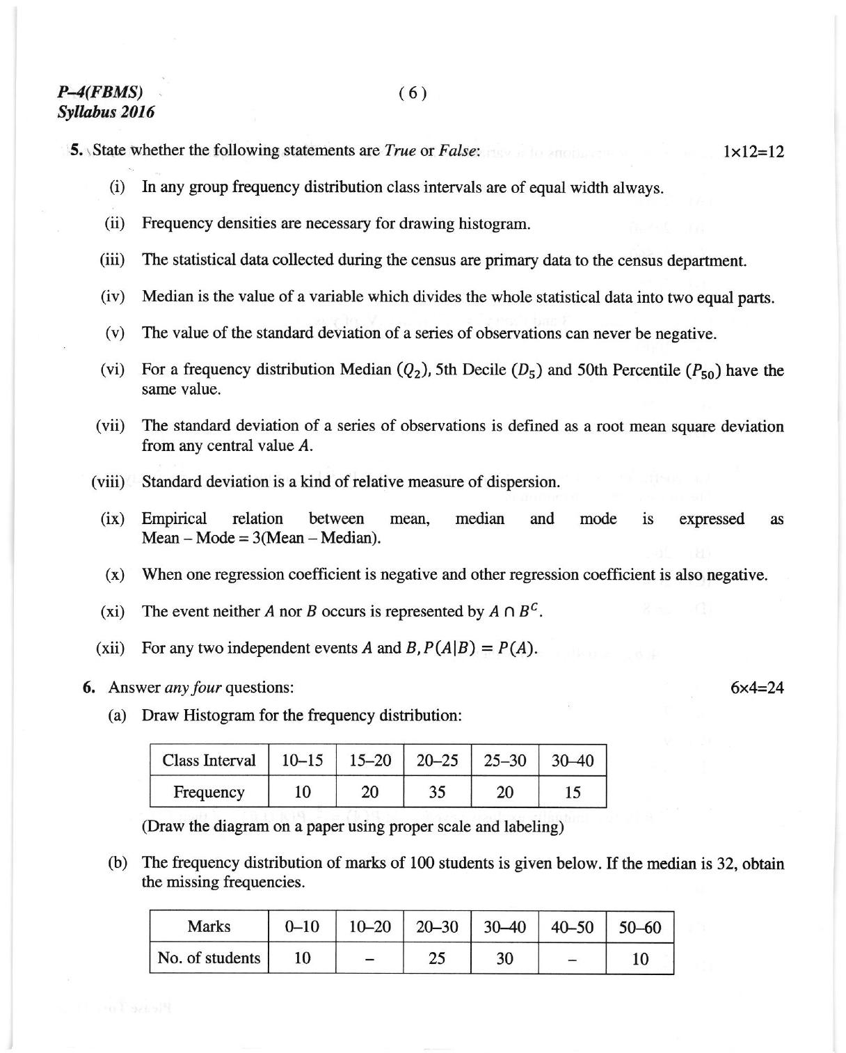 ICMAI June 2018 Fundamentals of Business Mathematics and Statistics Question Paper  - Page 6