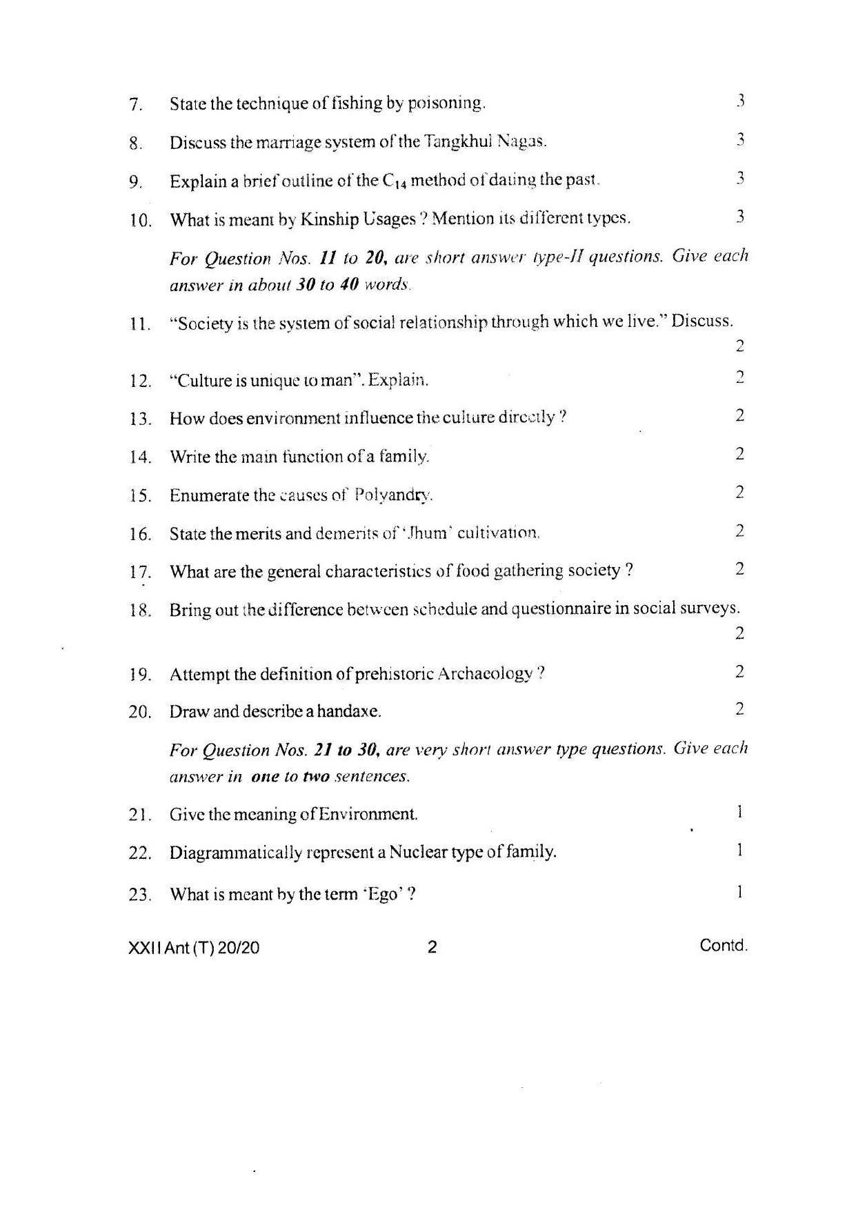 COHSEM Class 12 Anthropology Question Papers 2020 - Page 2