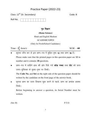 Haryana Board Class 12 Home Science Code B Sample Papers