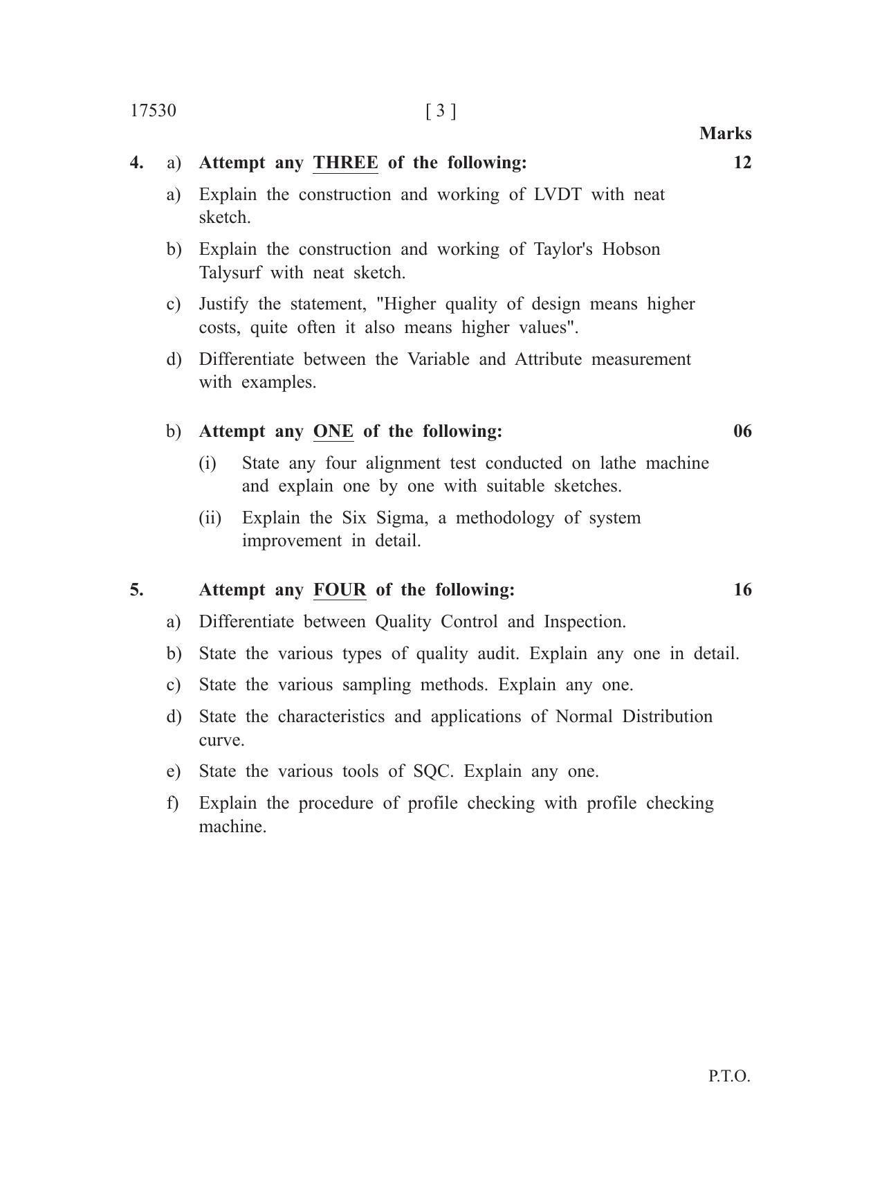 MSBTE Winter Question Paper 2019 - Metrology and Quality Control - Page 3