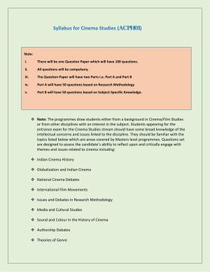 NTA PhD Entrance Exam Cinema Studies Syllabus