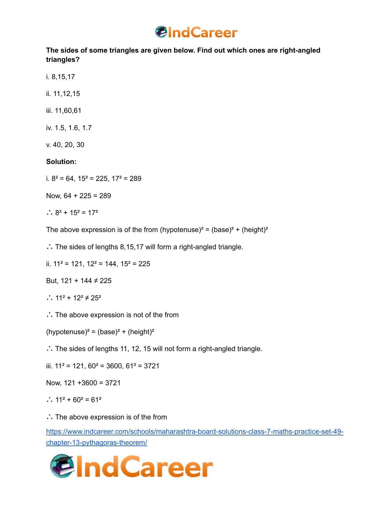 Maharashtra Board Solutions Class 7-Maths (Practice Set 49): Chapter 13- Pythagoras Theorem - Page 4