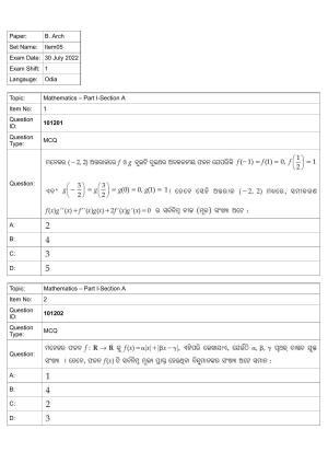 JEE Mains 2022: B.Arch Odiya (Shift 1) 30-07-2022 Question Paper