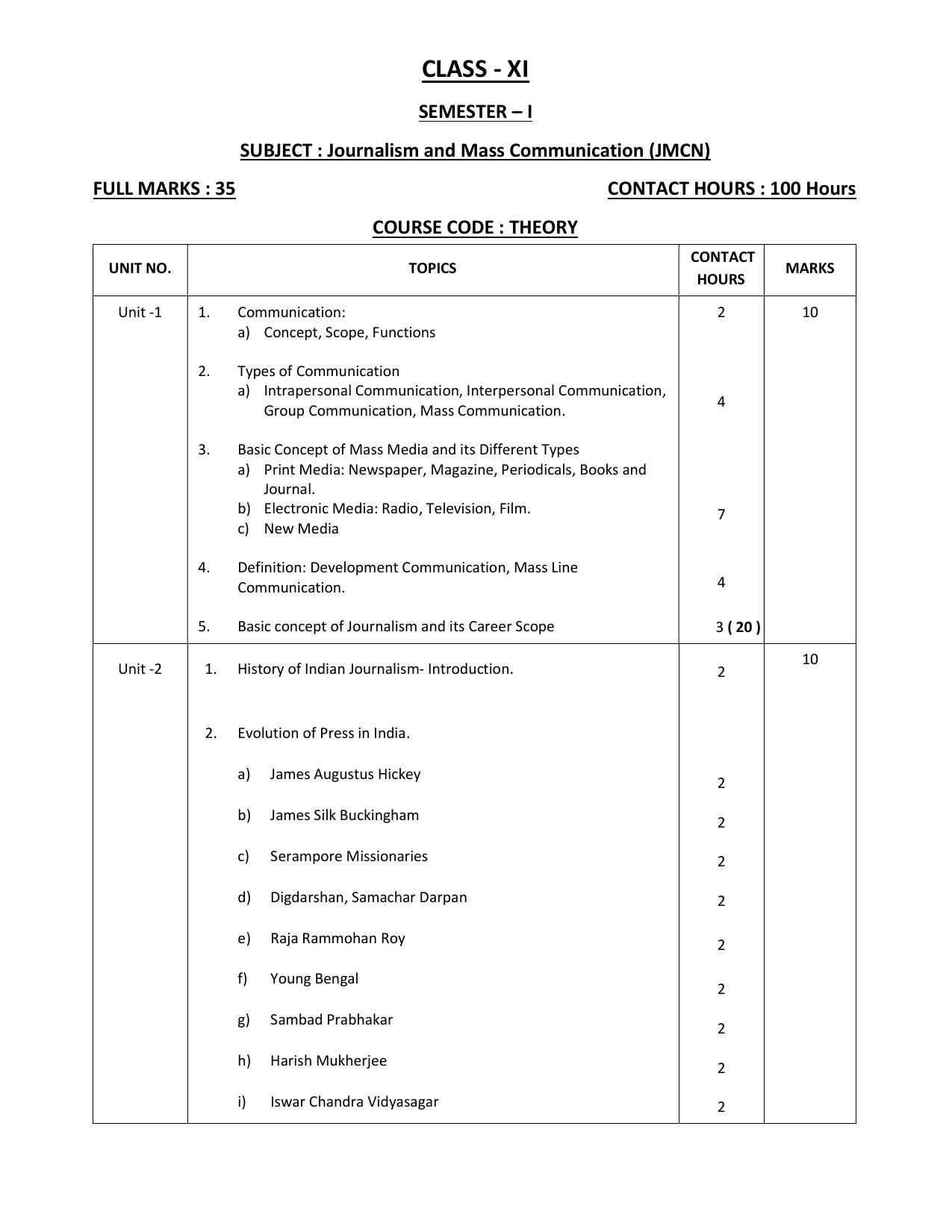 WBCHSE Class 11 & 12 Syllabus for Journalism & Mass Communication (JMCN) (SET III) - Page 2