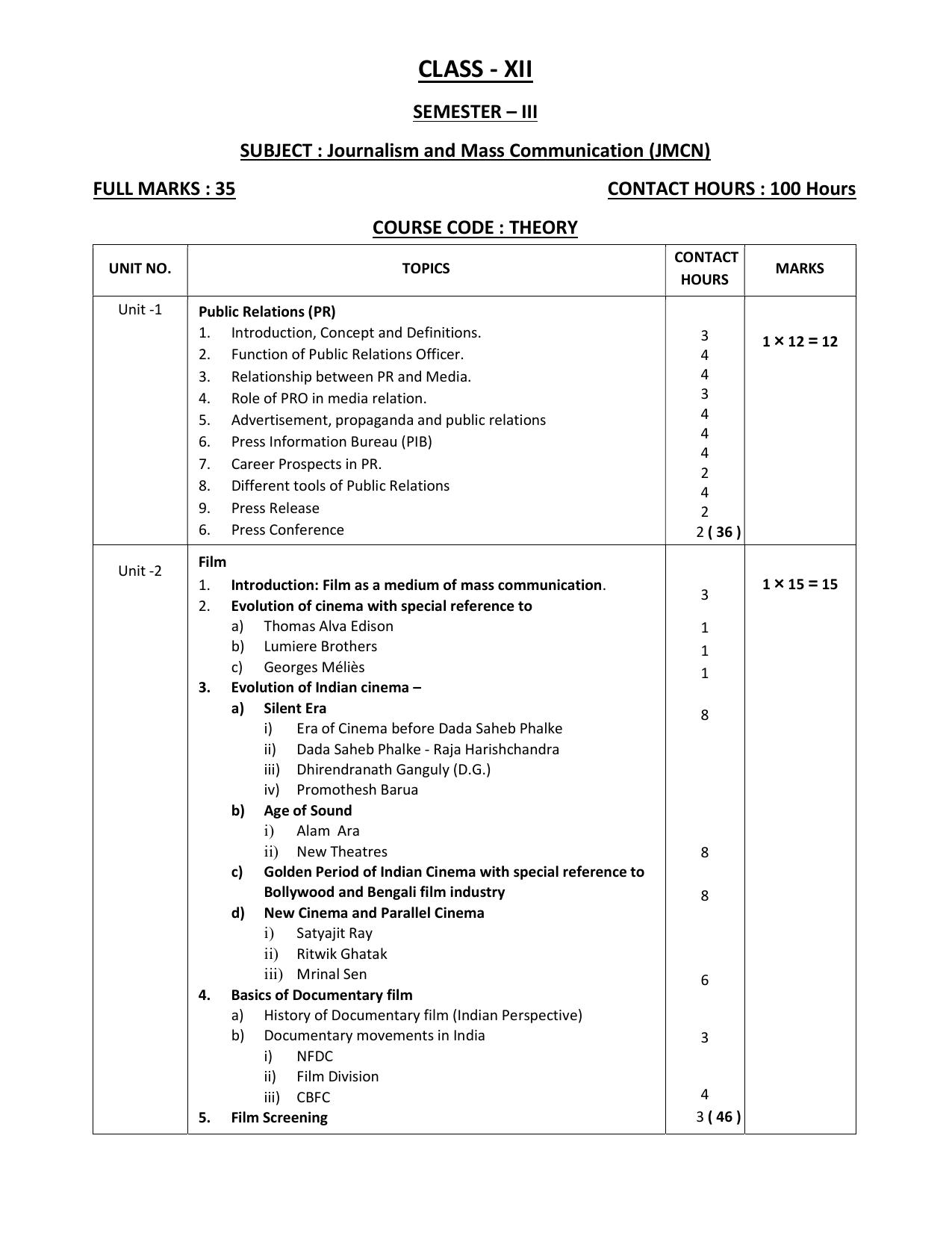 WBCHSE Class 11 & 12 Syllabus for Journalism & Mass Communication (JMCN) (SET III) - Page 7