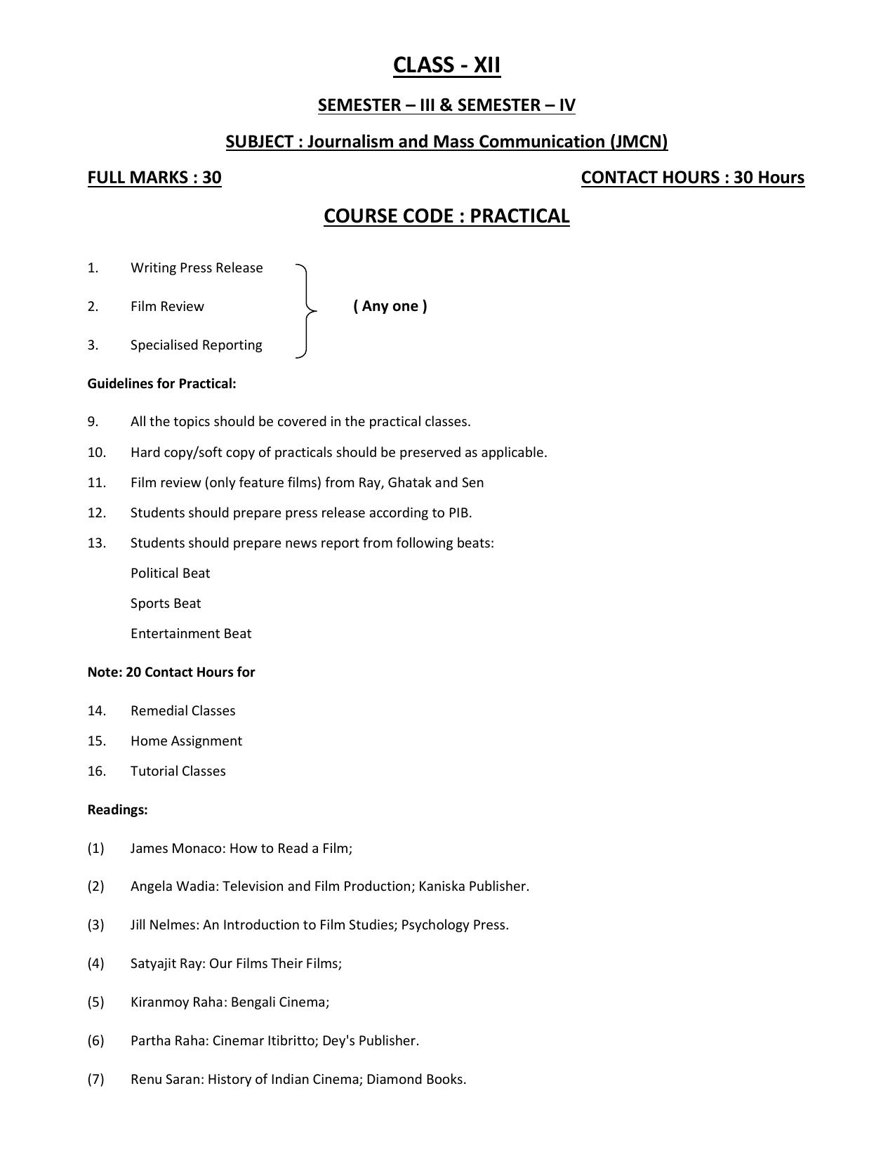 WBCHSE Class 11 & 12 Syllabus for Journalism & Mass Communication (JMCN) (SET III) - Page 10