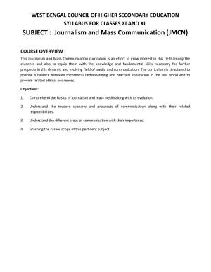 WBCHSE Class 11 & 12 Syllabus for Journalism & Mass Communication (JMCN) (SET III)
