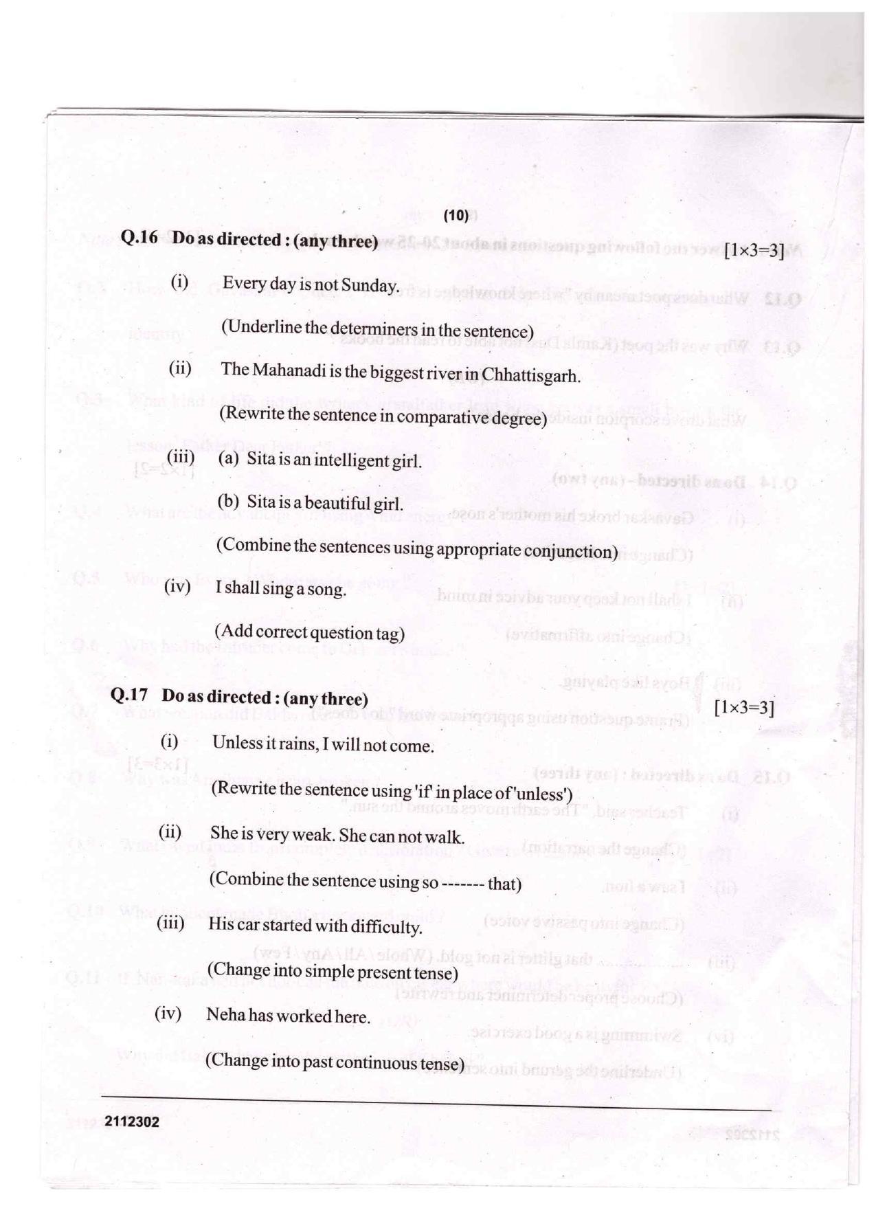 CGSOS Class 12 English Question Paper - Page 10