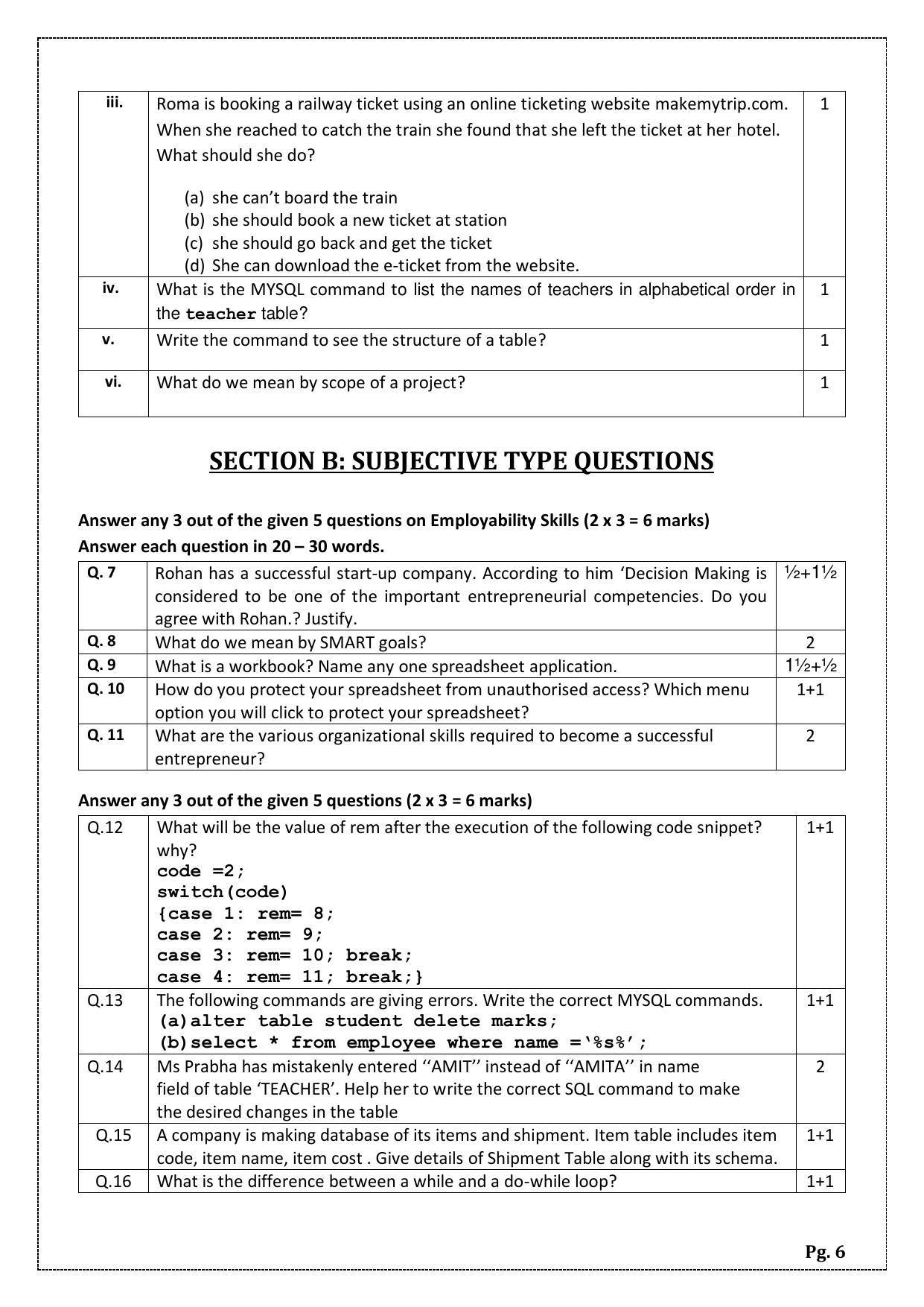 CBSE Class 12 Information Technology (Skill Education) Sample Papers 2023 - Page 6