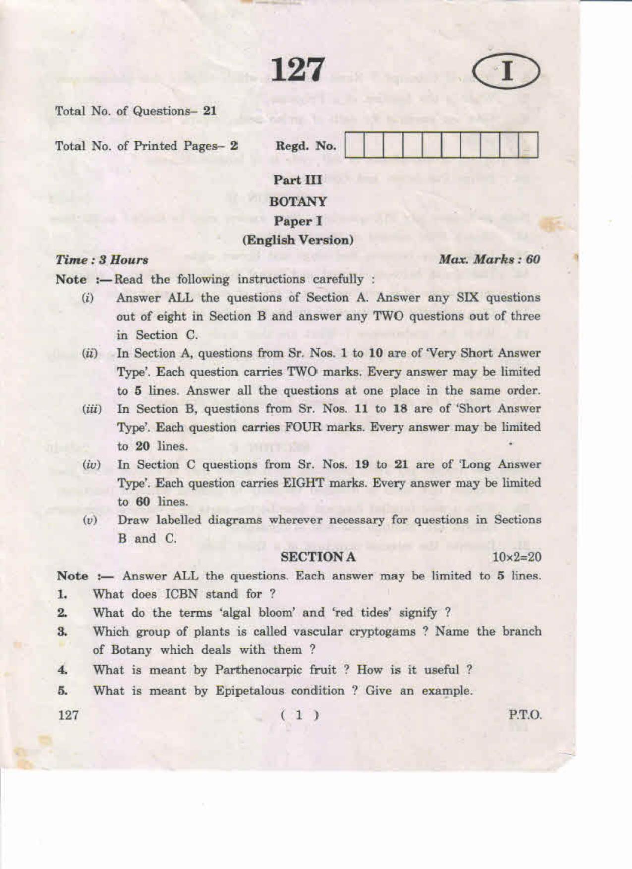 AP Inter 1st Year Botany-I(EM) May-2019-General Question Paper - Page 1