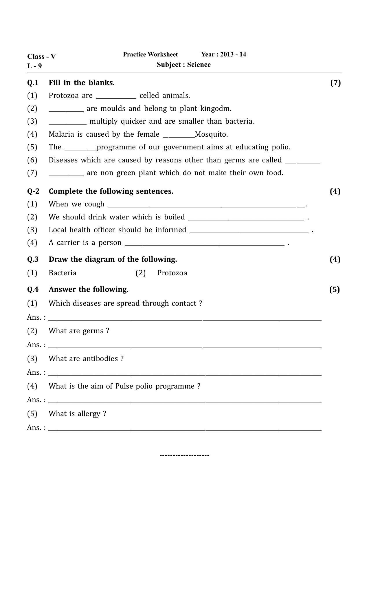 Worksheet for Class 5 Science Skeletal and Nervous System Assignment 35 - Page 1