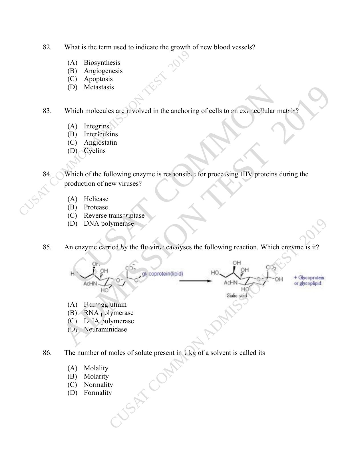 CUSAT CAT 2019 Biotech Question Paper - Page 15