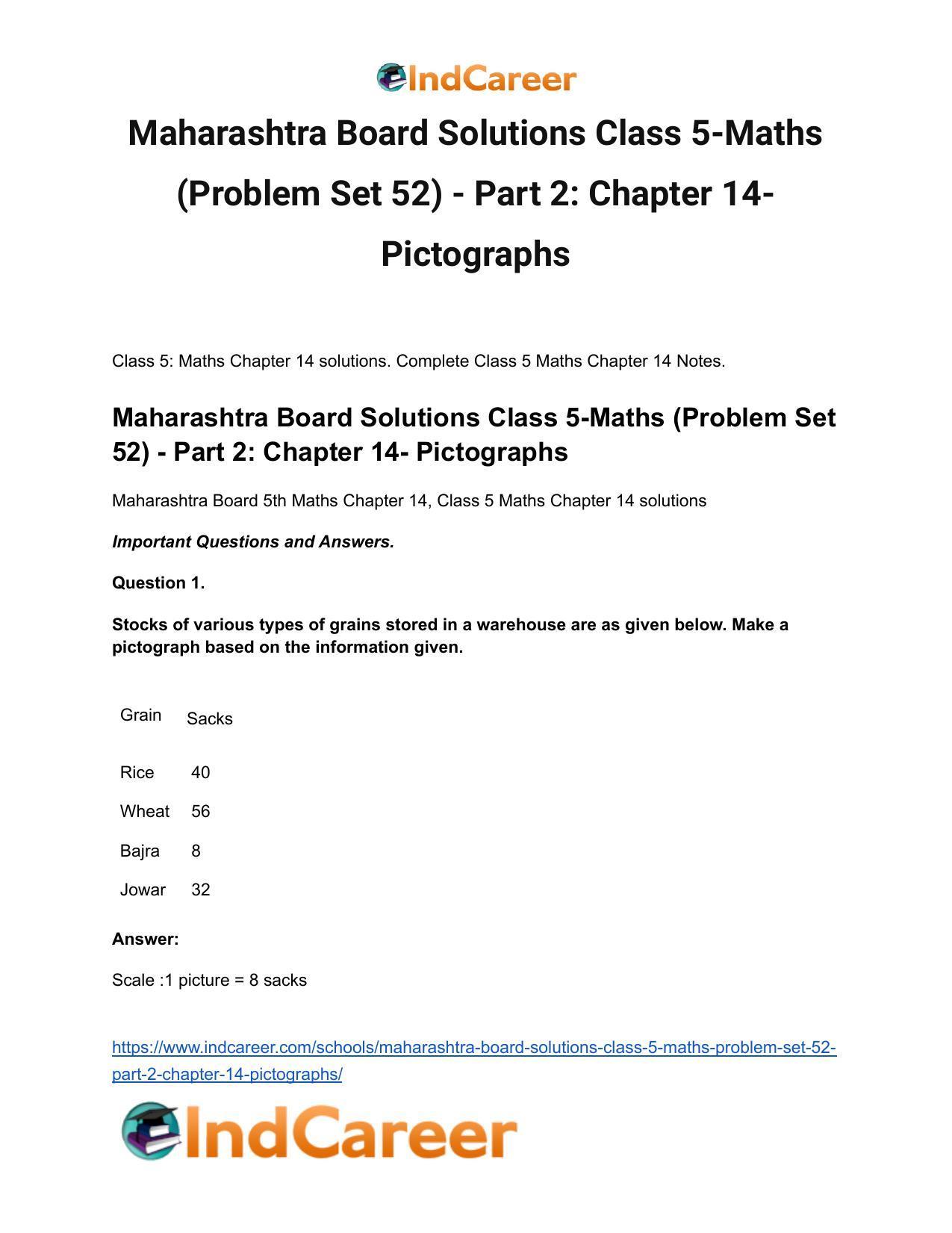 Maharashtra Board Solutions Class 5-Maths (Problem Set 52) - Part 2: Chapter 14- Pictographs - Page 2