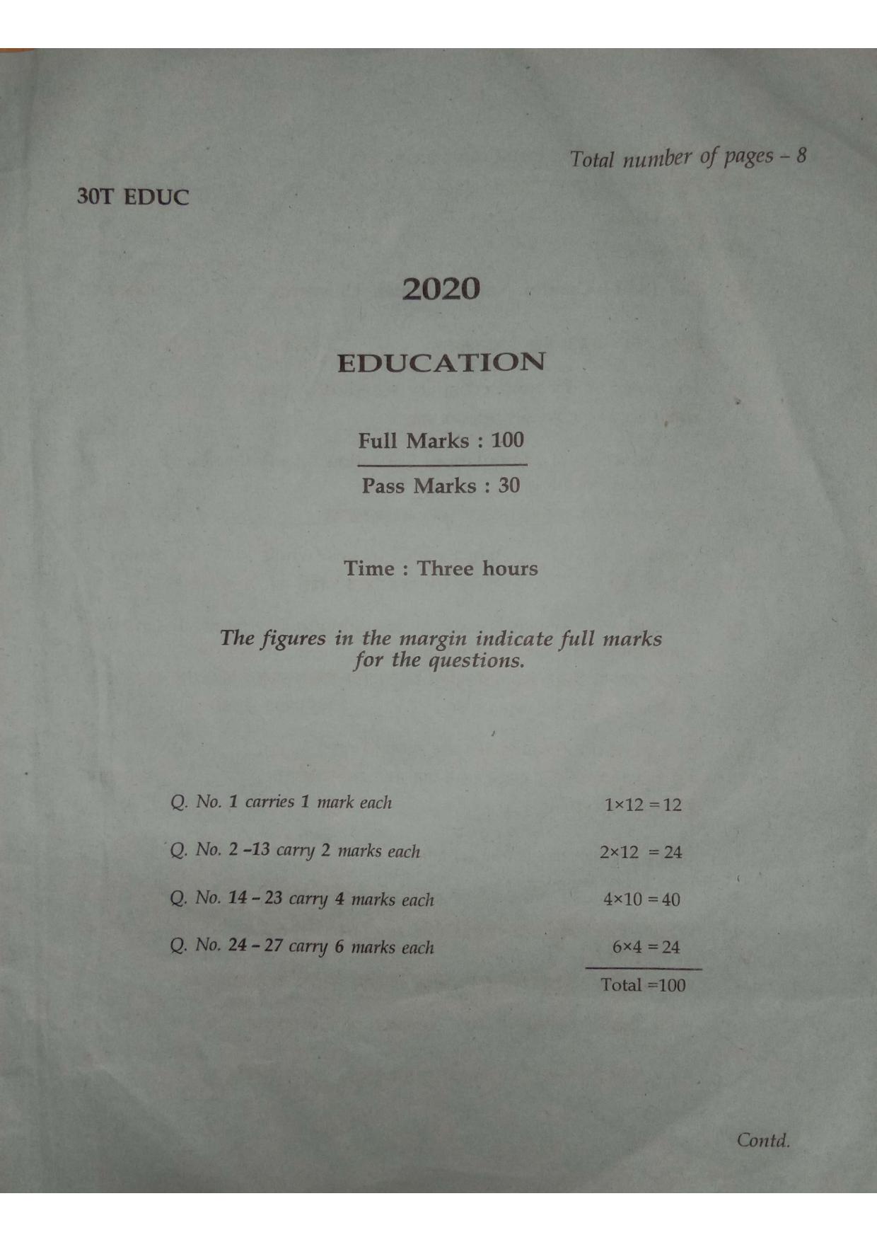 Assam HS 2nd Year Education 2020 Question Paper - Page 1