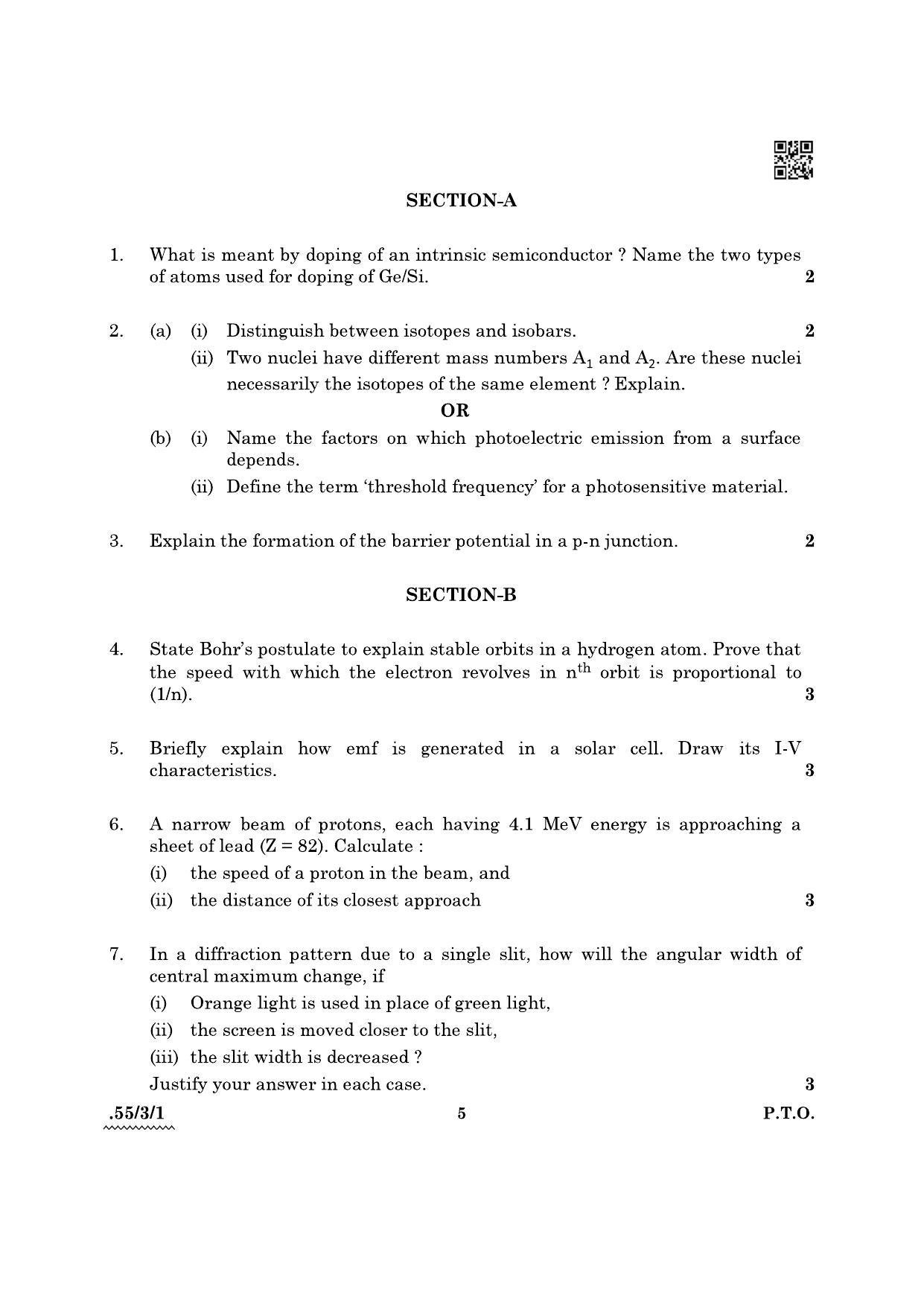 CBSE Class 12 55-3-1 Physics 2022 Question Paper - Page 5