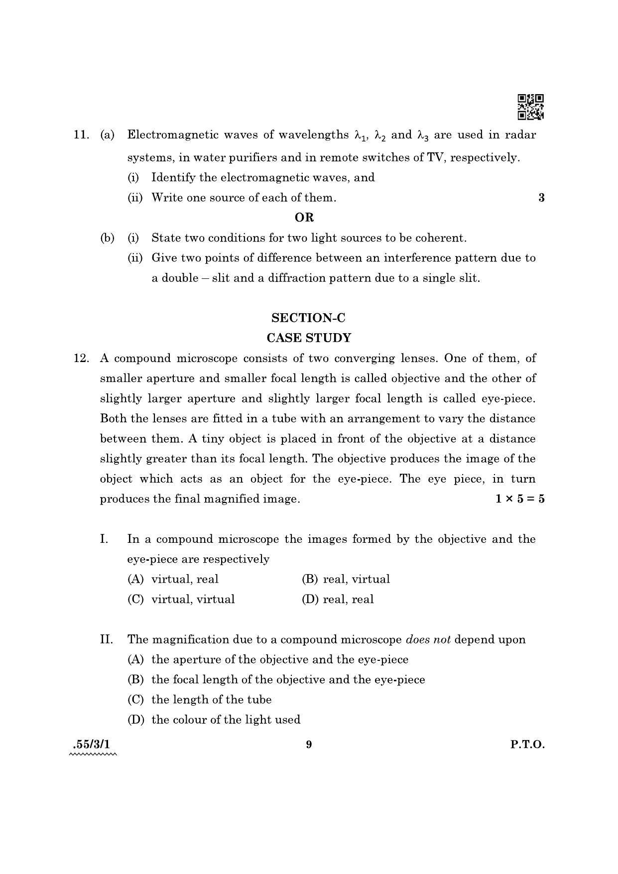 CBSE Class 12 55-3-1 Physics 2022 Question Paper - Page 9