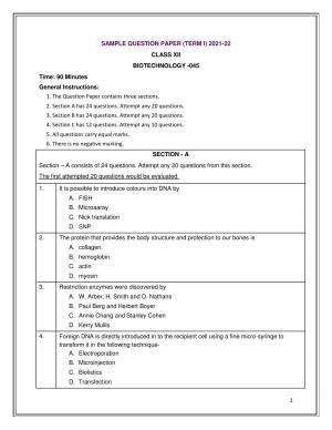 CBSE Class 12th Biotechnology Sample Question Paper 2021-22