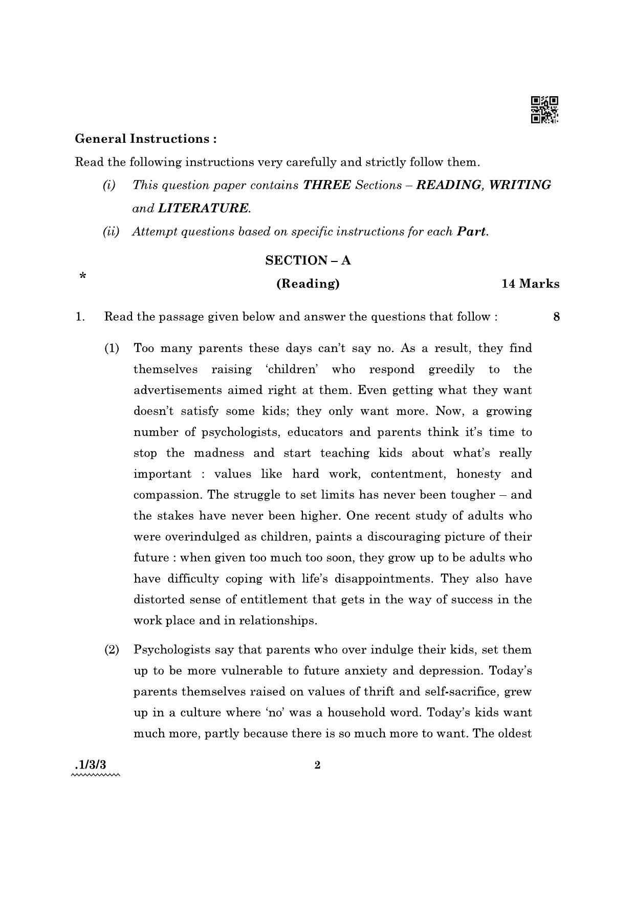 CBSE Class 12 1-3-3 English Core 2022 Question Paper - Page 2