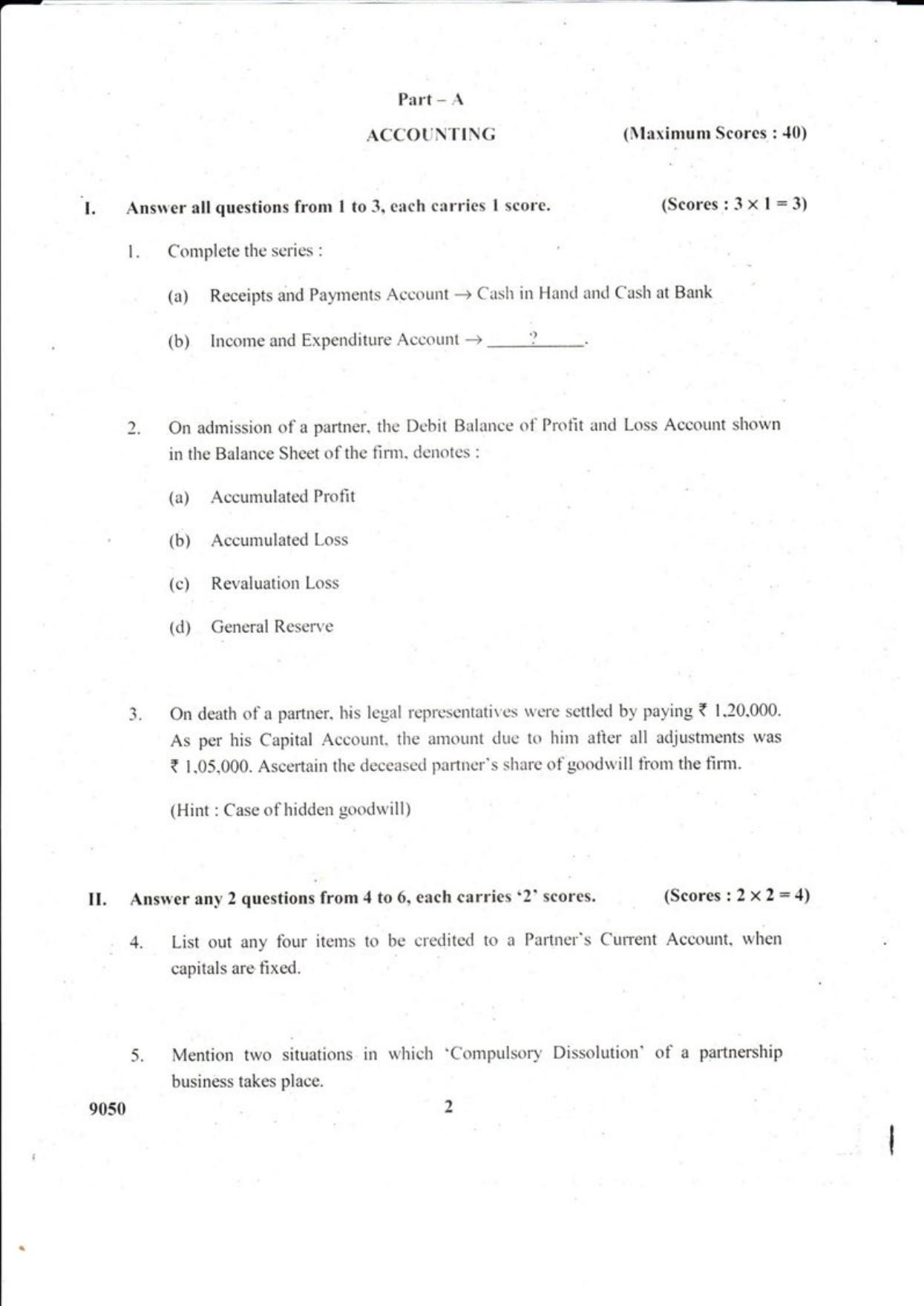 Kerala Plus Two 2018 Accountancy CA Question paper - Page 2